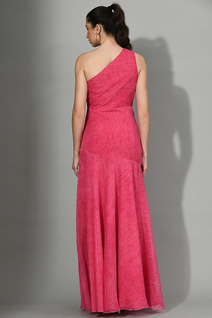 Pink Chiffon Ruched Party Wear Gown by Sunanta Madaan at Pernia's Pop Up Shop