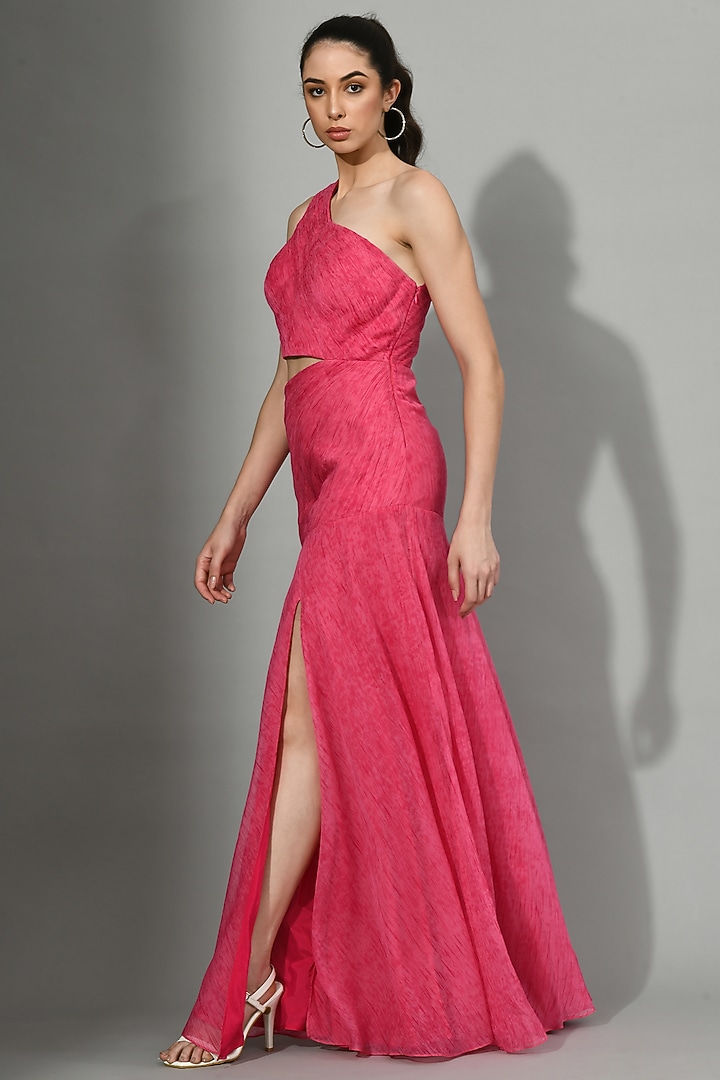 Pink Chiffon Ruched Party Wear Gown by Sunanta Madaan at Pernia's Pop Up Shop