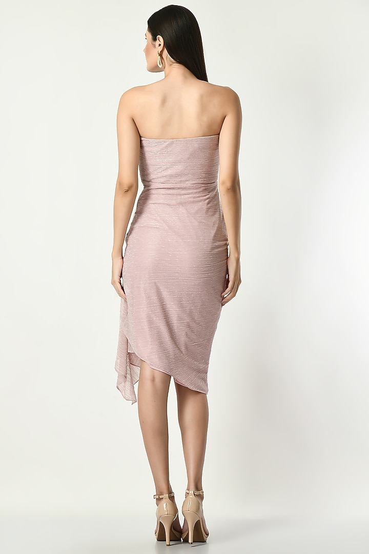 Pink Shimmer Crepe Off-Shoulder Draped Vacation Dress by Sunanta Madaan at Pernia's Pop Up Shop