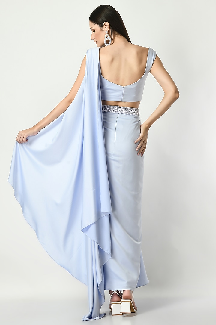 Lavender Satin Draped Wedding Saree Set by Sunanta Madaan at Pernia's Pop Up Shop