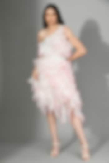 Pink Organza Ruffled Neon Shaded Dress by Sunanta Madaan