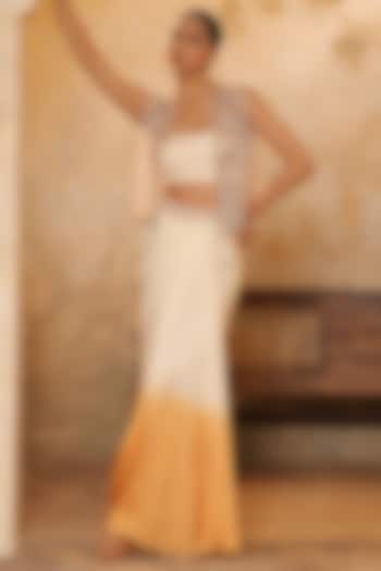 Ivory & Orange Ombre Crepe Hand Embroidered Skirt Set by Sunanta Madaan at Pernia's Pop Up Shop