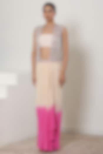 Ivory & Pink Ombre Crepe Hand Embroidered Skirt Set by Sunanta Madaan at Pernia's Pop Up Shop
