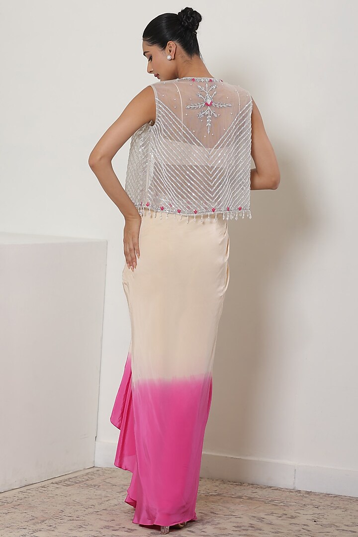 Ivory & Pink Ombre Crepe Hand Embroidered Skirt Set by Sunanta Madaan at Pernia's Pop Up Shop