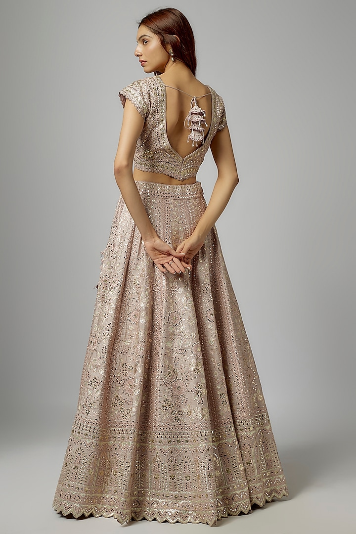 Lavender Slub Silk Gota & Resham Embroidered Wedding Lehenga Set by Suhino at Pernia's Pop Up Shop