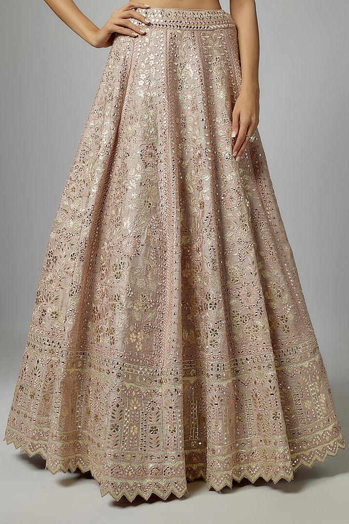 Lavender Slub Silk Gota & Resham Embroidered Wedding Lehenga Set by Suhino at Pernia's Pop Up Shop