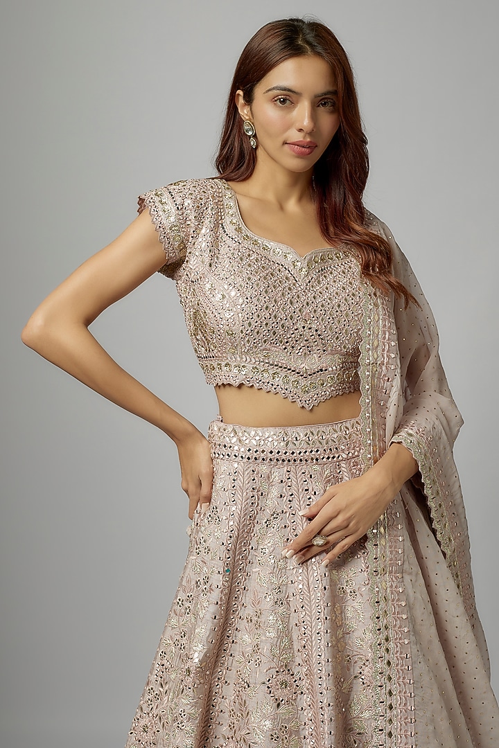 Lavender Slub Silk Gota & Resham Embroidered Wedding Lehenga Set by Suhino at Pernia's Pop Up Shop