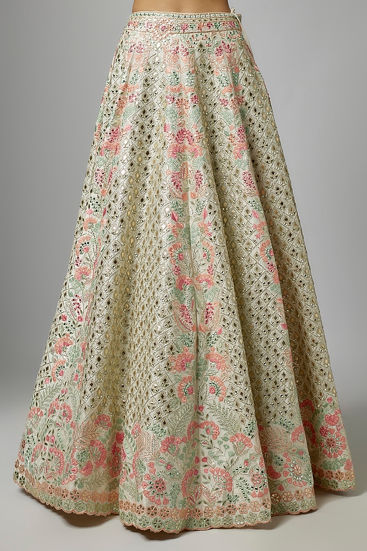 White Slub Silk Mirror & Resham Embroidered Wedding Lehenga Set by Suhino at Pernia's Pop Up Shop