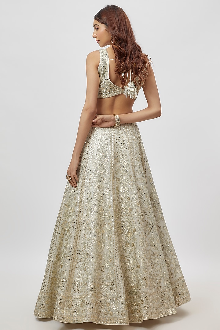White Organza Mirror Embroidered Wedding Lehenga Set by Suhino at Pernia's Pop Up Shop