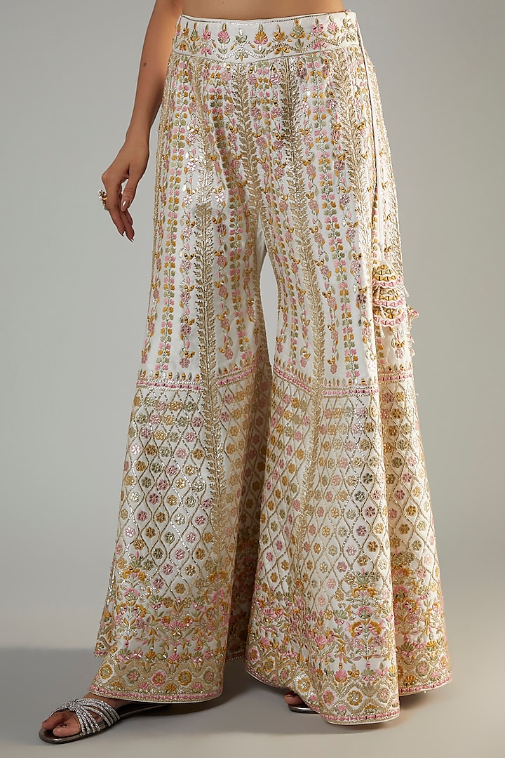 Off-White Slub Silk Embroidered Wedding Sharara Set by Suhino at Pernia's Pop Up Shop