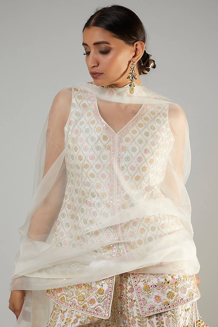 Off-White Slub Silk Embroidered Wedding Sharara Set by Suhino at Pernia's Pop Up Shop