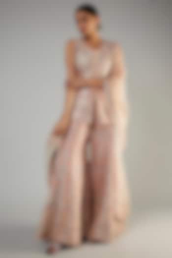 Champagne Slub Silk Embroidered Wedding Sharara Set by Suhino at Pernia's Pop Up Shop