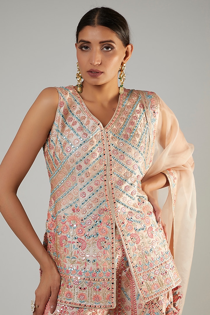 Champagne Slub Silk Embroidered Wedding Sharara Set by Suhino at Pernia's Pop Up Shop