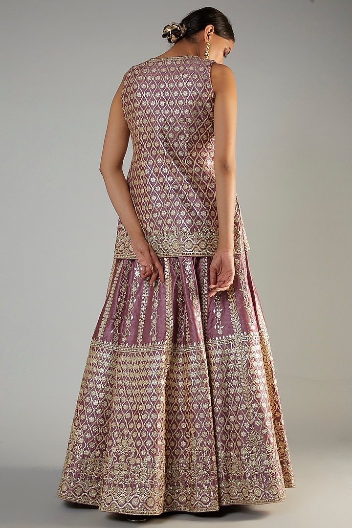 Purple Slub Silk Embroidered Jacket Wedding Lehenga Set by Suhino at Pernia's Pop Up Shop