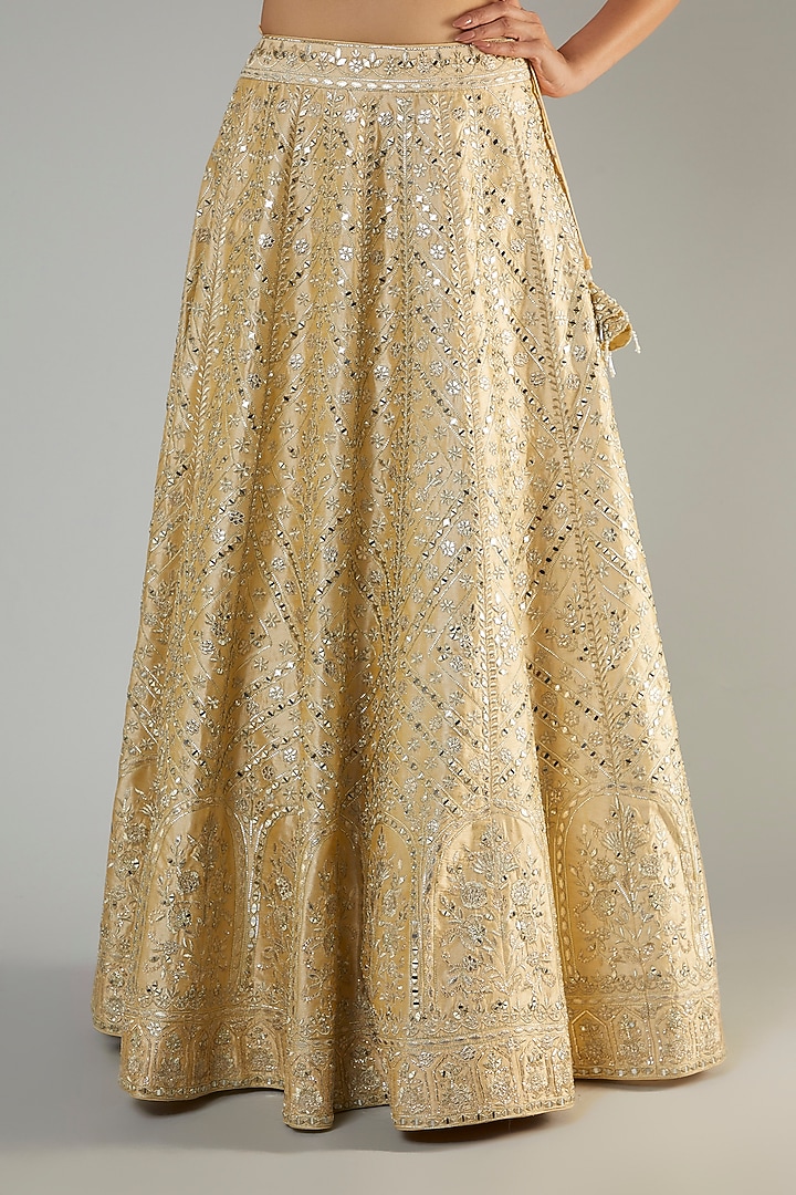 Lemon Yellow Slub Silk Embroidered Jacket Wedding Lehenga Set by Suhino at Pernia's Pop Up Shop