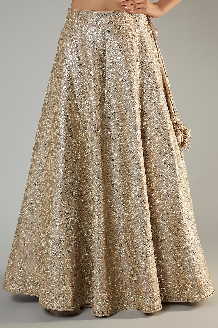 Champagne Slub Silk Embroidered Jacket Wedding Lehenga Set by Suhino at Pernia's Pop Up Shop