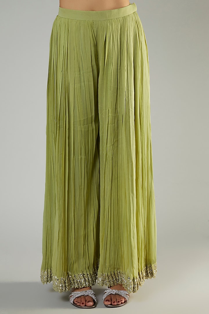Green Slub Silk Embroidered Wedding Anarkali Set by Suhino at Pernia's Pop Up Shop