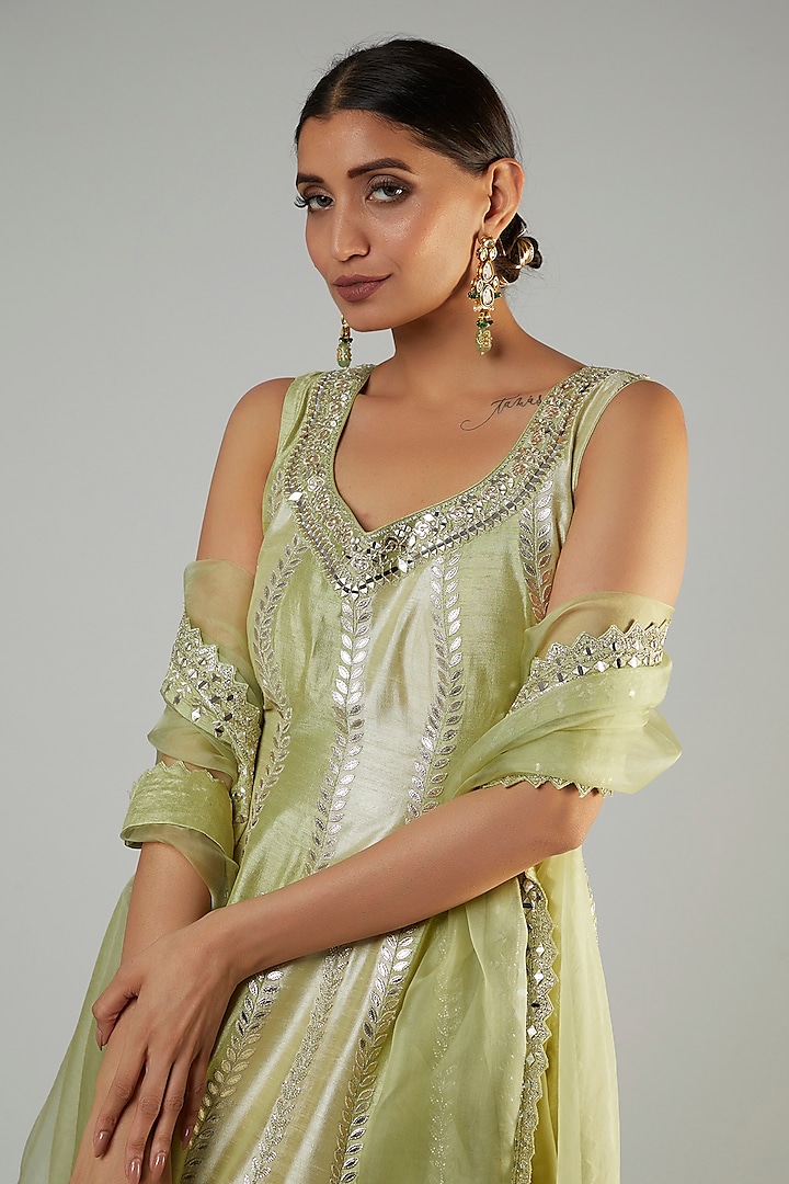 Green Slub Silk Embroidered Wedding Anarkali Set by Suhino at Pernia's Pop Up Shop