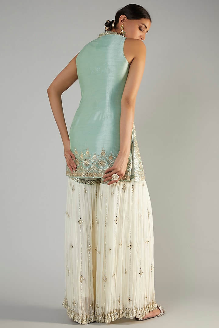 White Georgette Embroidered Gharara Set by Suhino at Pernia's Pop Up Shop