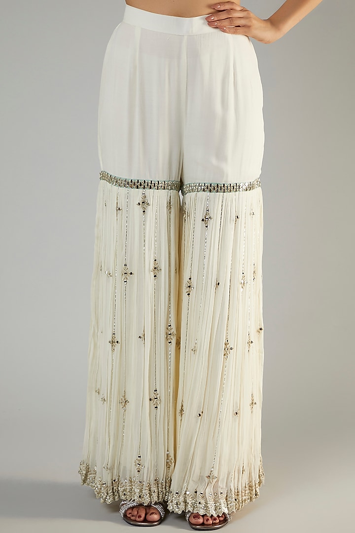 White Georgette Embroidered Gharara Set by Suhino at Pernia's Pop Up Shop