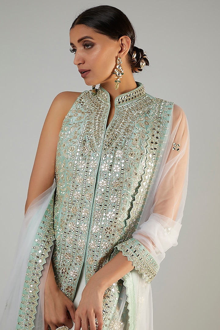 White Georgette Embroidered Gharara Set by Suhino at Pernia's Pop Up Shop