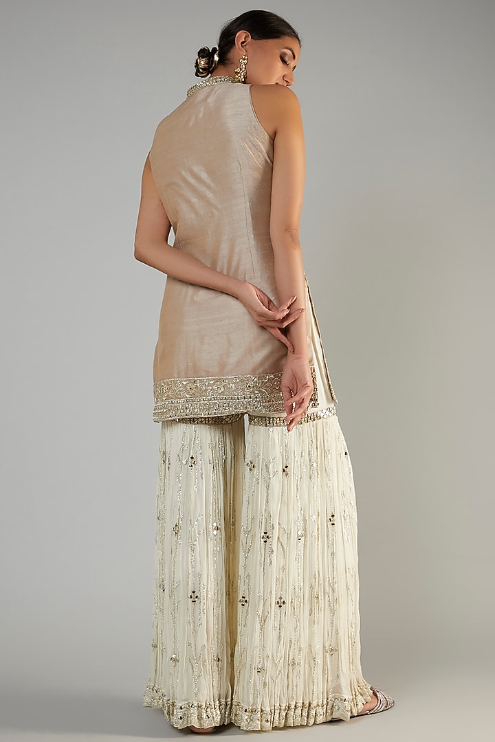 White Georgette Embroidered Gharara Set by Suhino at Pernia's Pop Up Shop