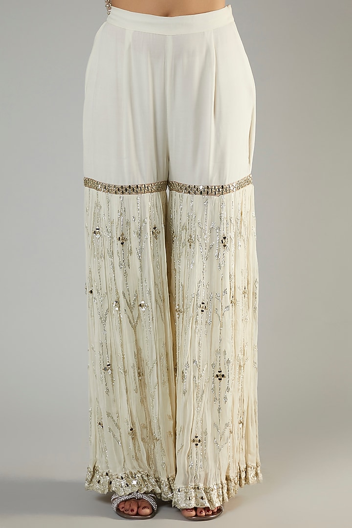 White Georgette Embroidered Gharara Set by Suhino at Pernia's Pop Up Shop