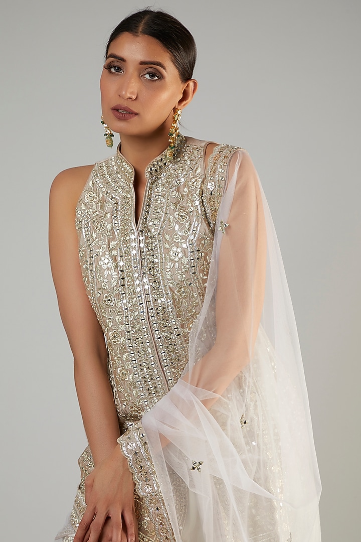 White Georgette Embroidered Gharara Set by Suhino at Pernia's Pop Up Shop