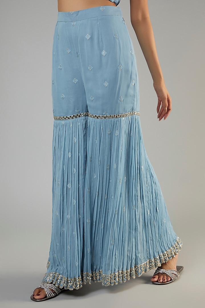 Blue Georgette Gharara Set by Suhino at Pernia's Pop Up Shop
