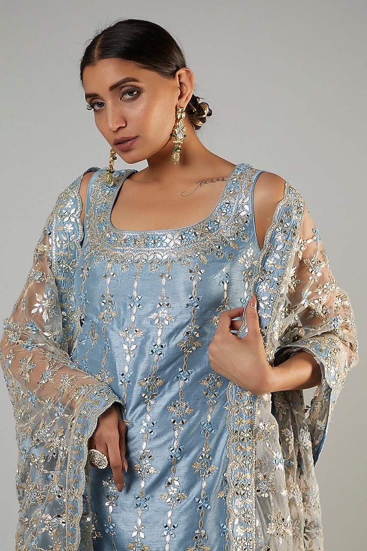 Blue Georgette Gharara Set by Suhino at Pernia's Pop Up Shop