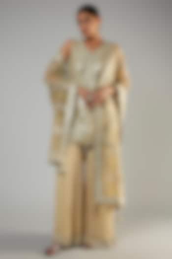 Beige Georgette Gharara Set by Suhino at Pernia's Pop Up Shop