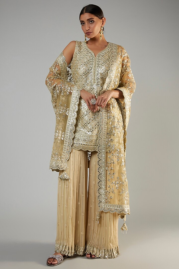 Beige Georgette Gharara Set by Suhino at Pernia's Pop Up Shop