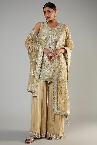 Beige Georgette Gharara Set by Suhino