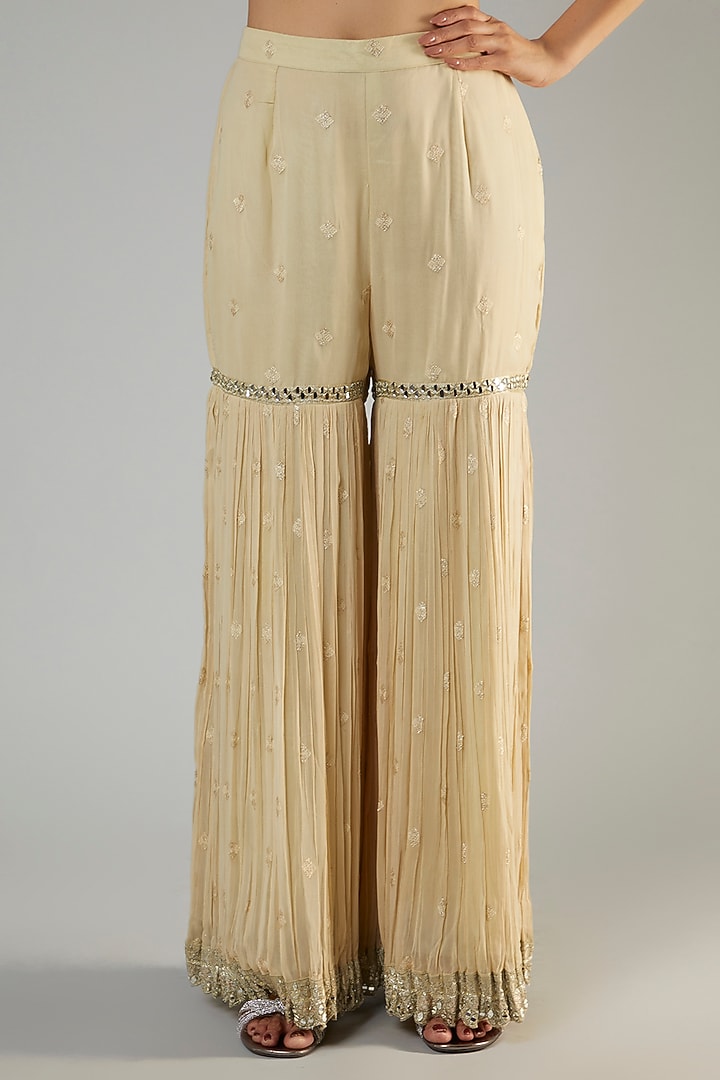 Beige Georgette Gharara Set by Suhino at Pernia's Pop Up Shop