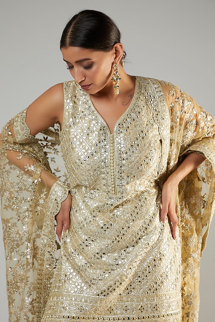 Beige Georgette Gharara Set by Suhino at Pernia's Pop Up Shop