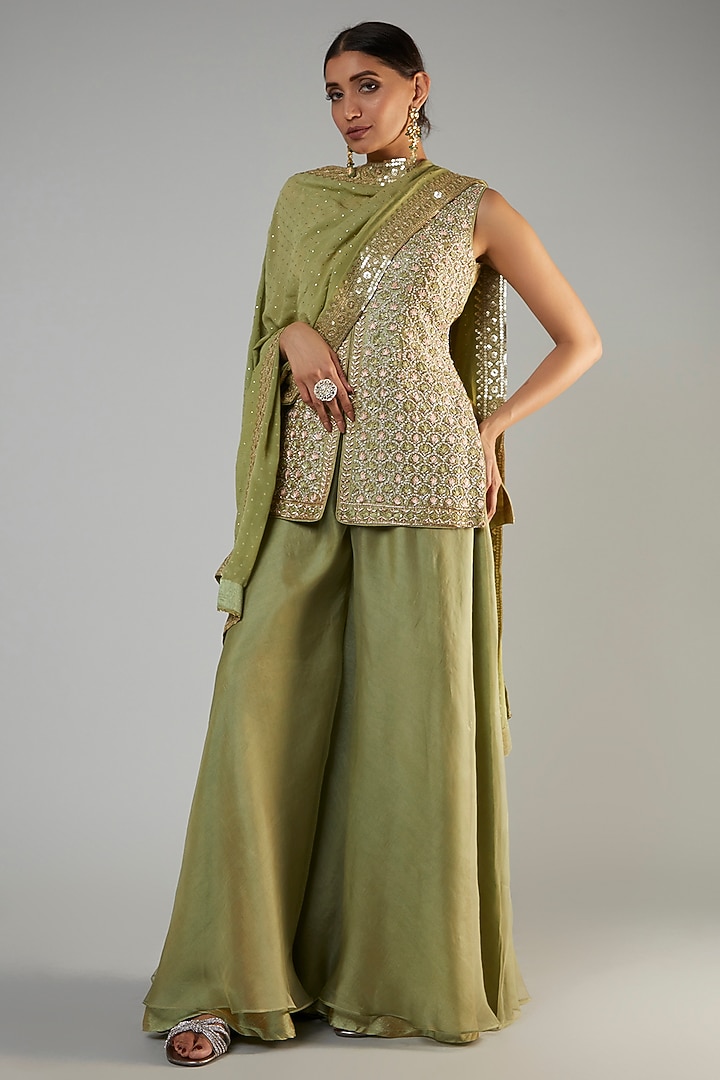 Green Organza Wedding Sharara Set by Suhino at Pernia's Pop Up Shop