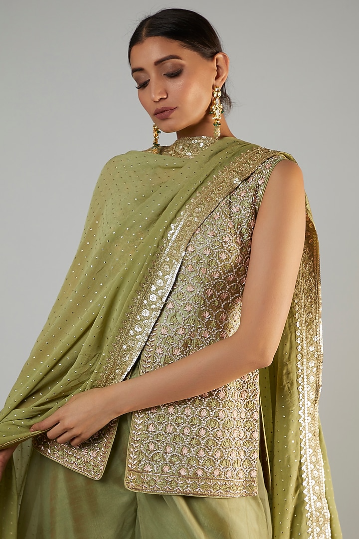 Green Organza Wedding Sharara Set by Suhino at Pernia's Pop Up Shop
