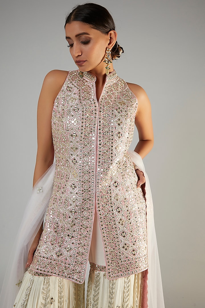 White Georgette Embroidered Gharara Set by Suhino at Pernia's Pop Up Shop