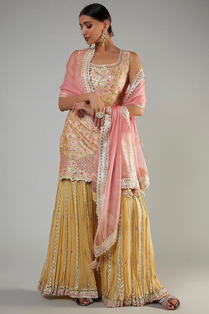 Yellow Georgette Gharara Set by Suhino at Pernia's Pop Up Shop
