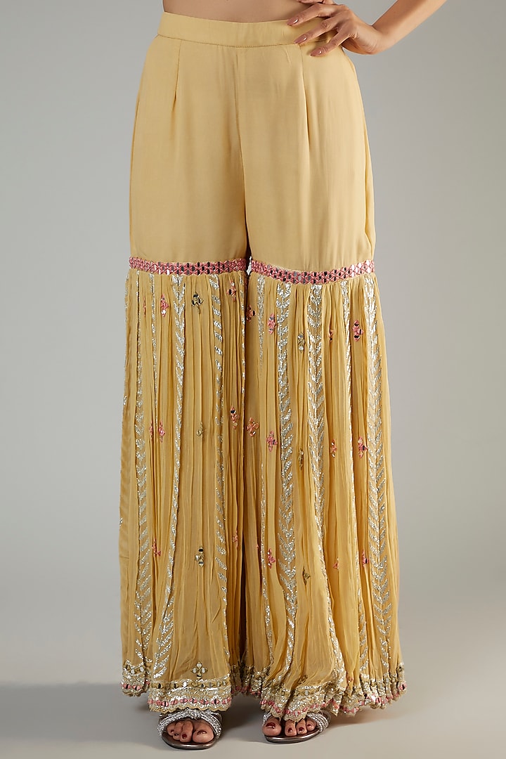 Yellow Georgette Gharara Set by Suhino at Pernia's Pop Up Shop