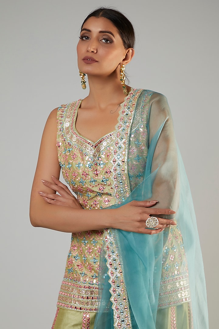 Green Georgette Wedding Sharara Set by Suhino at Pernia's Pop Up Shop