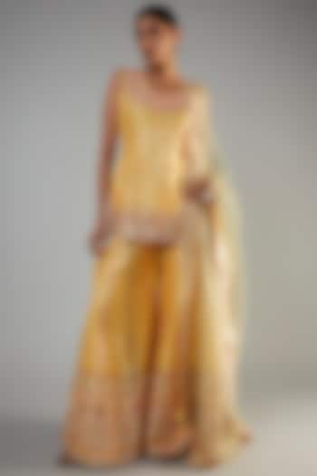 Yellow Slub Silk Sharara Set by Suhino at Pernia's Pop Up Shop