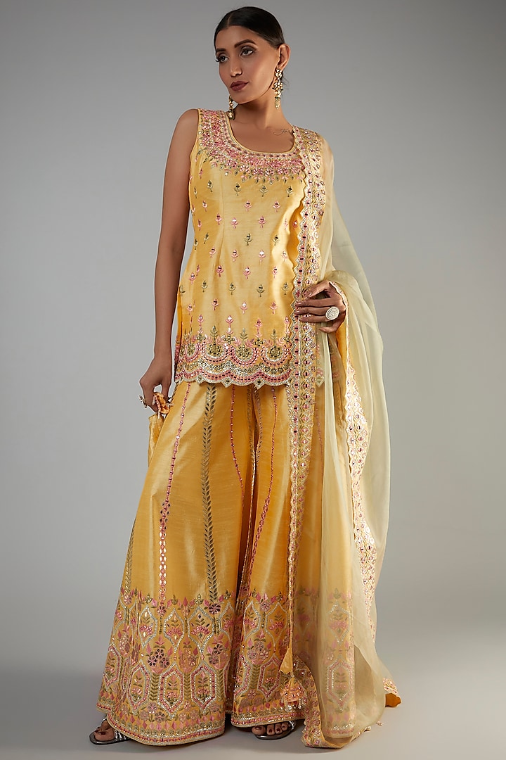 Yellow Slub Silk Sharara Set by Suhino at Pernia's Pop Up Shop