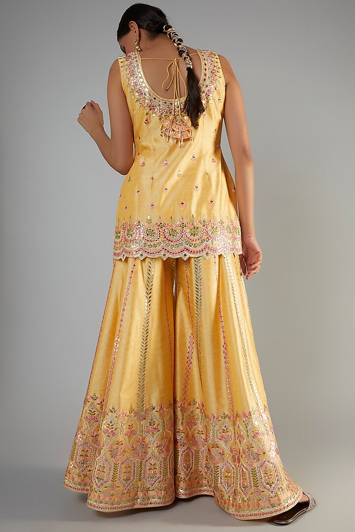 Yellow Slub Silk Wedding Sharara Set by Suhino at Pernia's Pop Up Shop