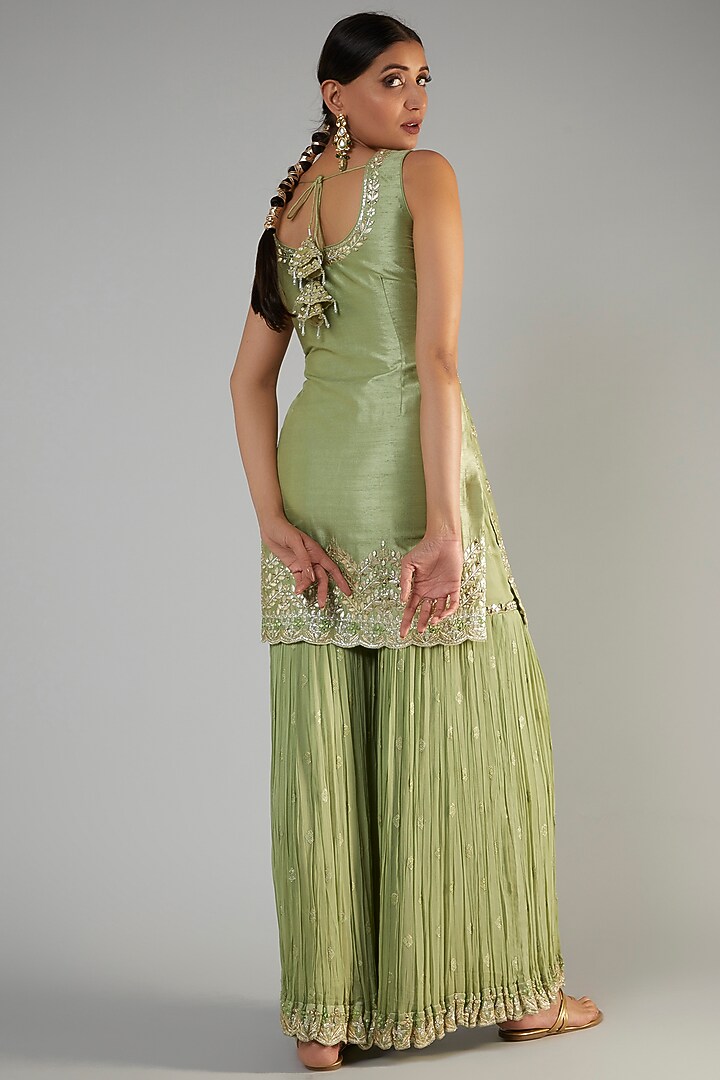 Green Georgette Gharara Set by Suhino at Pernia's Pop Up Shop