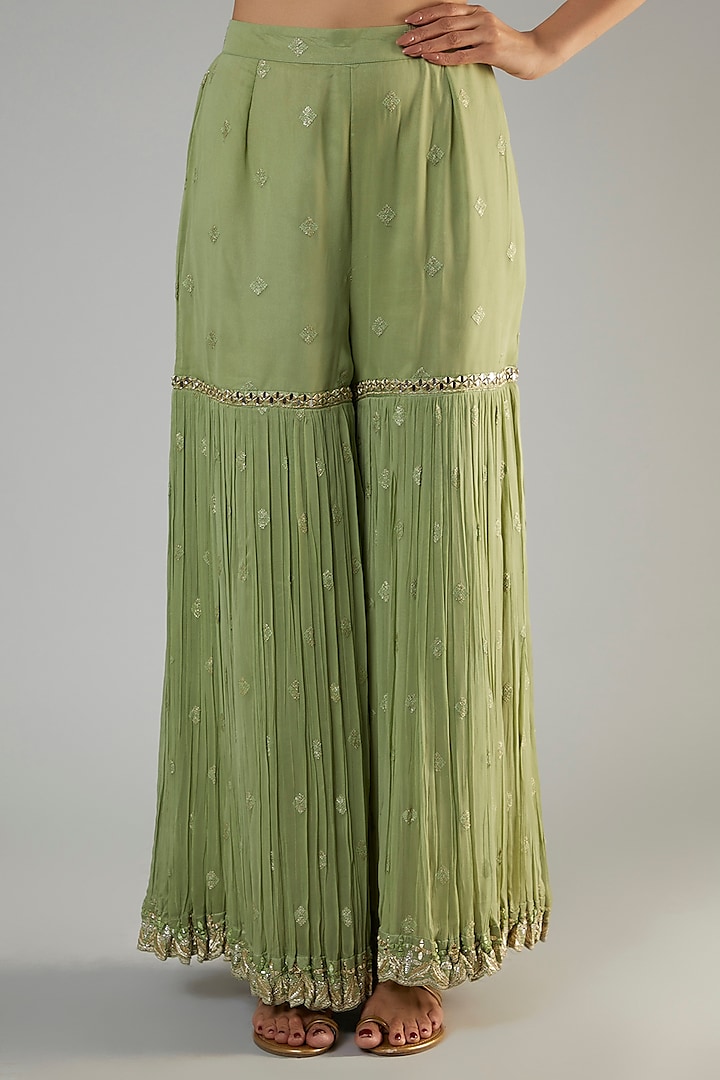Green Georgette Gharara Set by Suhino at Pernia's Pop Up Shop