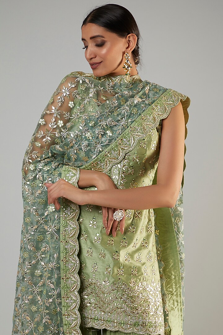 Green Georgette Gharara Set by Suhino at Pernia's Pop Up Shop