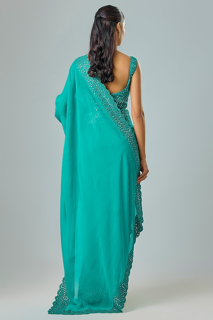 Teal Organza Resham Embroidered Wedding Saree Set by Suhino at Pernia's Pop Up Shop
