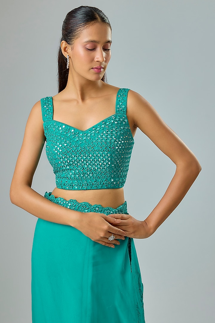 Teal Organza Resham Embroidered Wedding Saree Set by Suhino at Pernia's Pop Up Shop