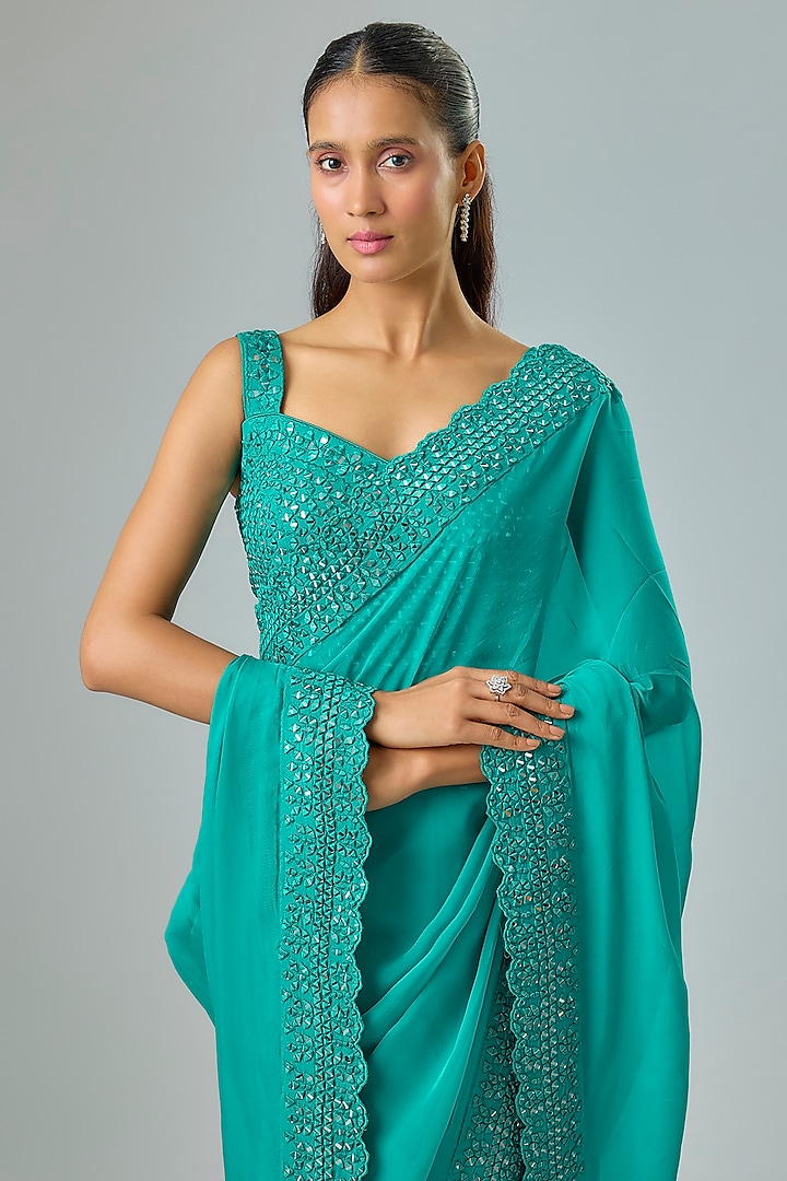 Teal Organza Resham Embroidered Wedding Saree Set by Suhino at Pernia's Pop Up Shop